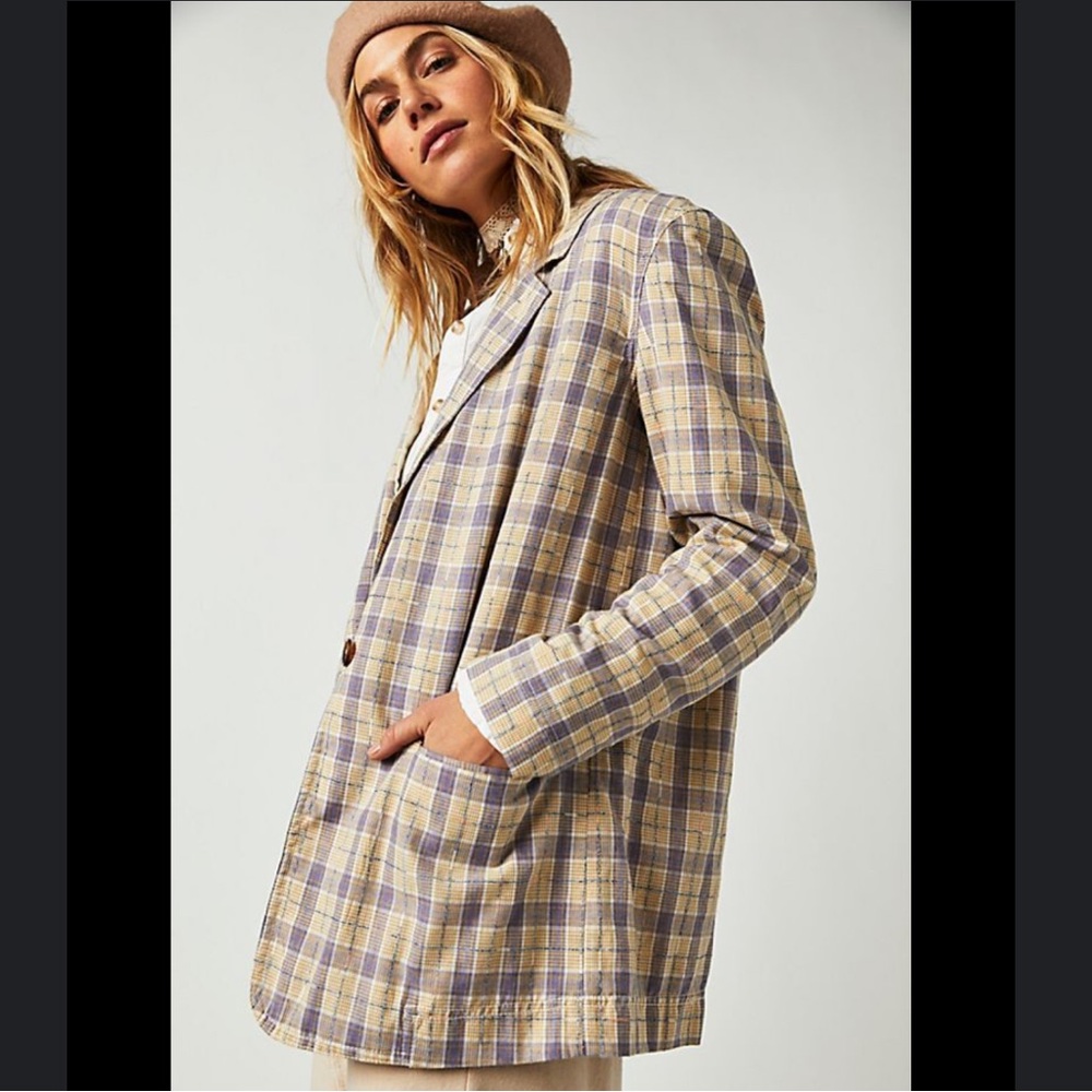 Plaid Beckett Boyfriend Blazer by We The Free sz M #C4